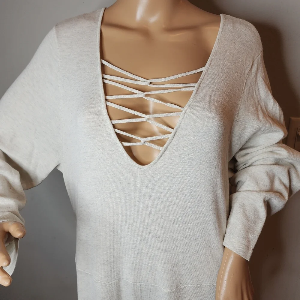 NWT‎ Torrid Mini Sweater Cross Front Skater Dress Beige Greige Oatmeal Size 3X